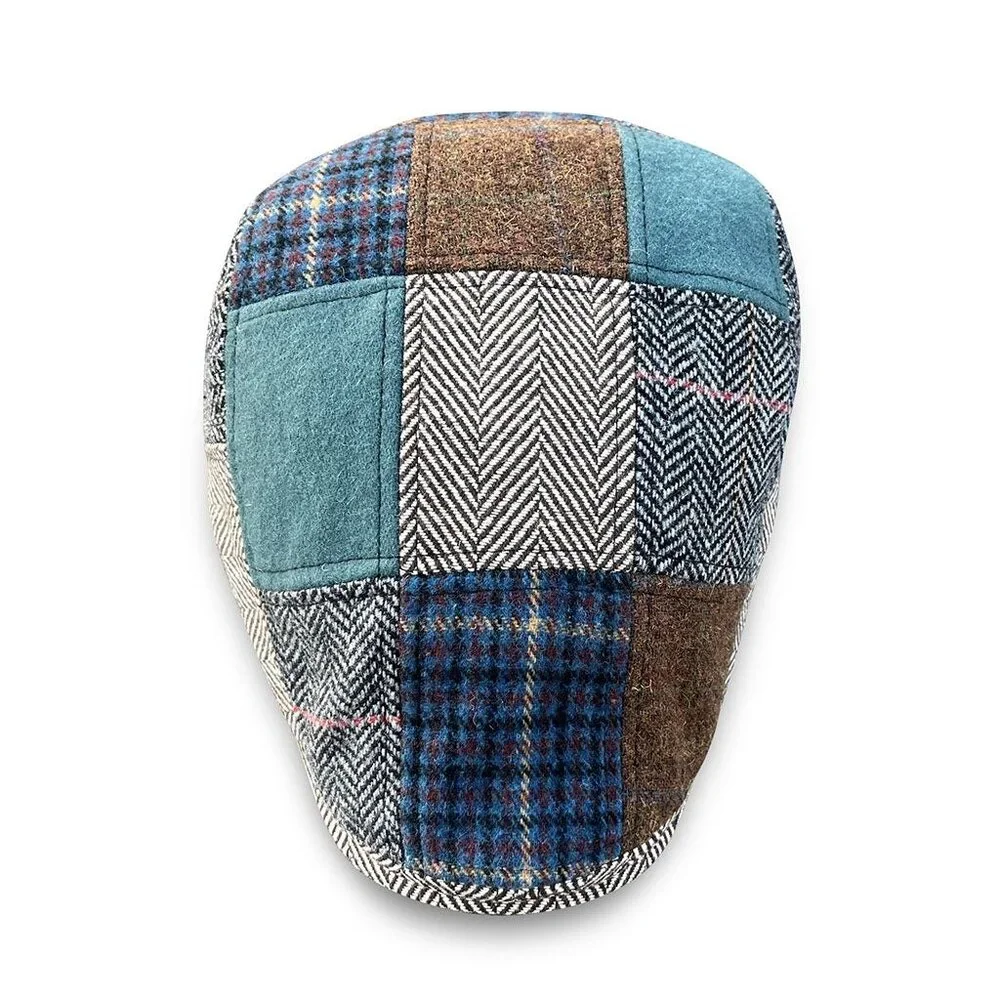 Patchwork Tweed Flat Cap - Green and Brown